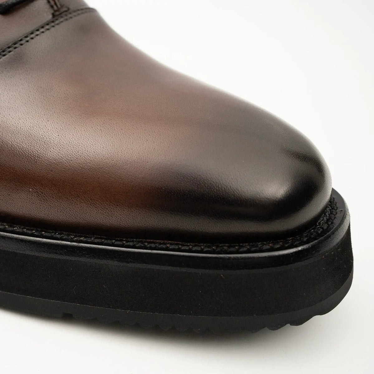 Brown Plain-Toe Calf Leather Oxford Shoes