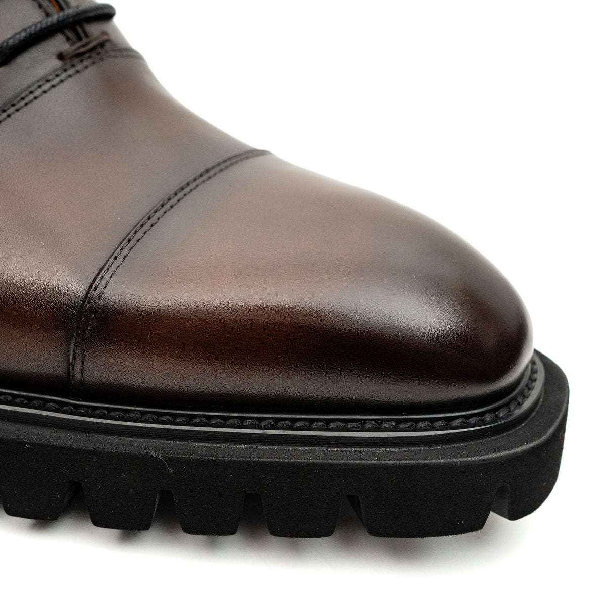 Brown Cap-Toe Cow Leather Oxford Shoes