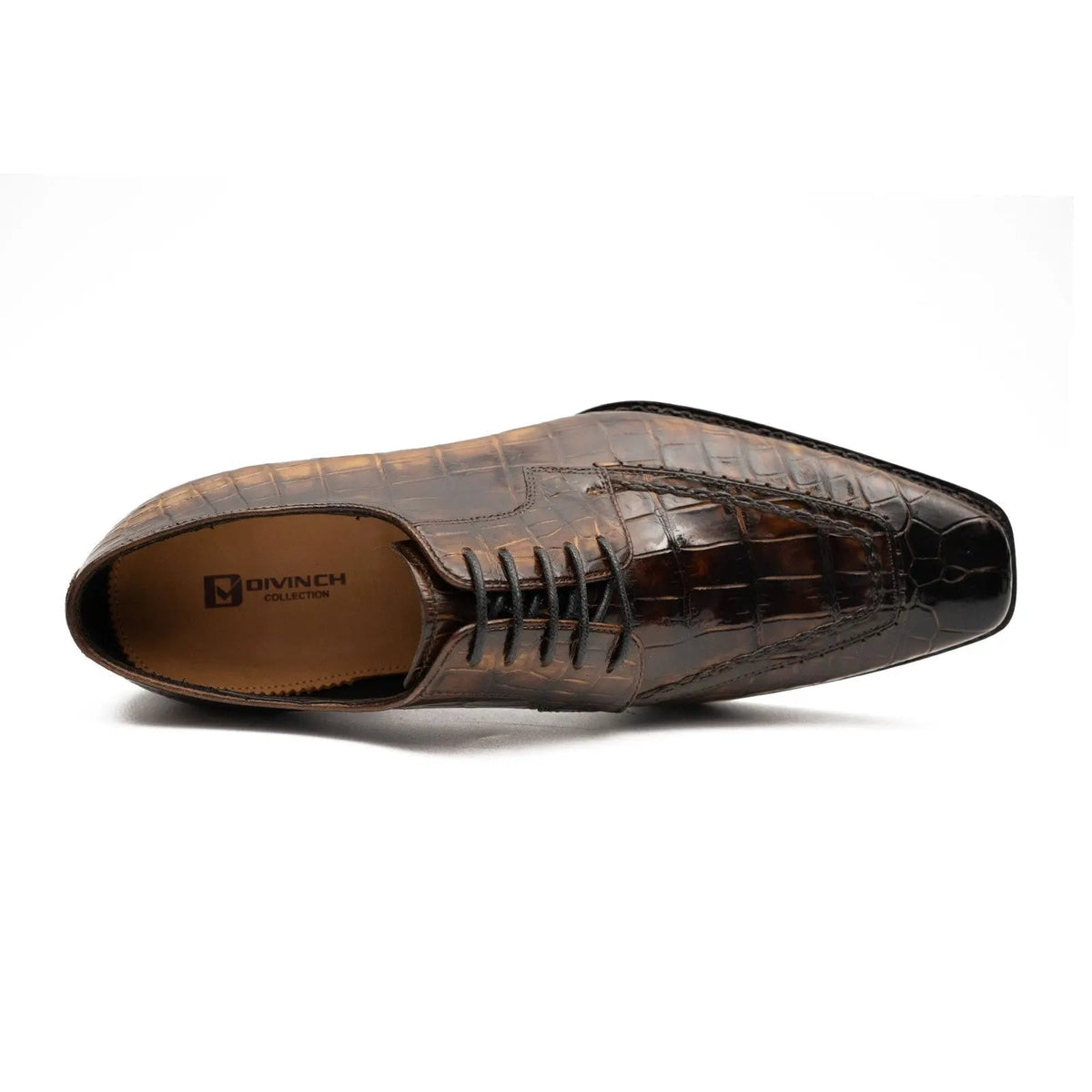 Dark Brown Apron-Toe Crocodile Leather Derby Shoes