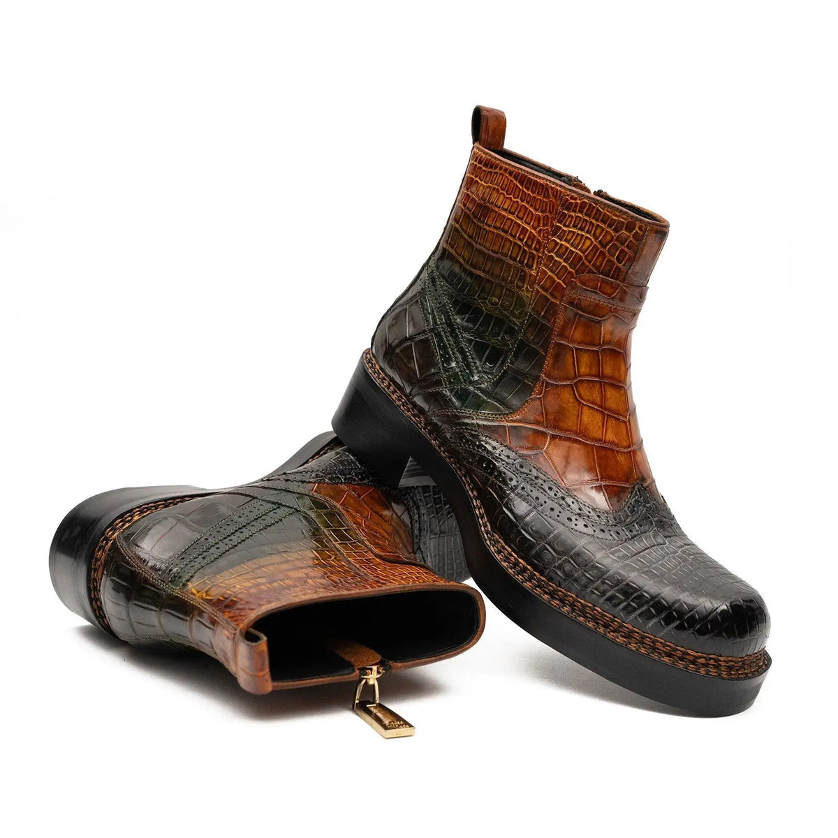 Multicolor Crocodile Leather Chelsea Boots
