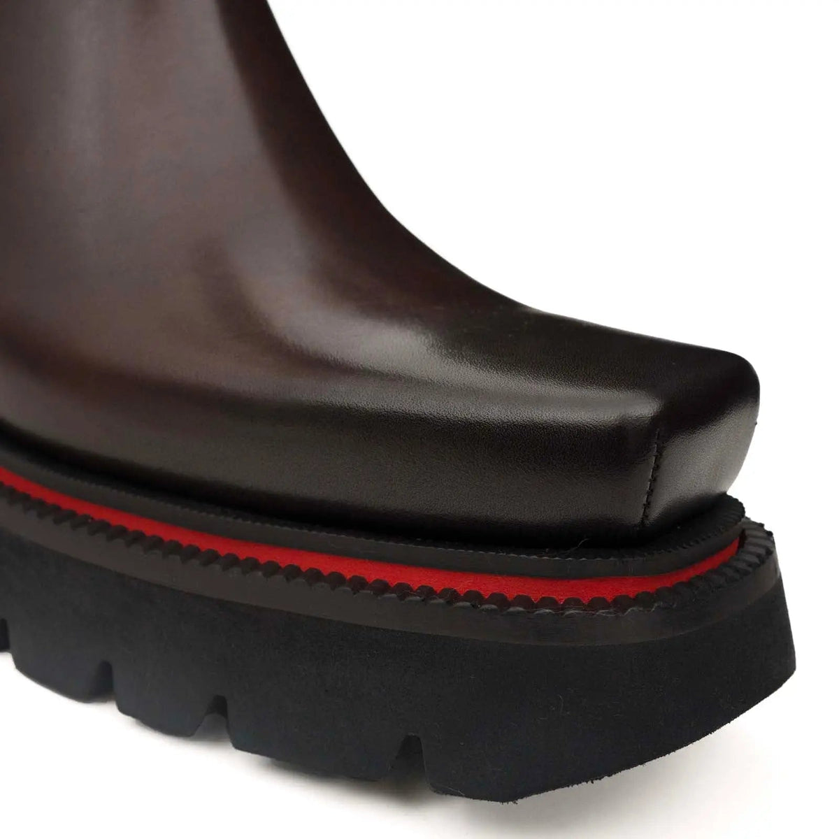 Dark Brown Square-Toe Calf Leather Buckle Ankle Boots