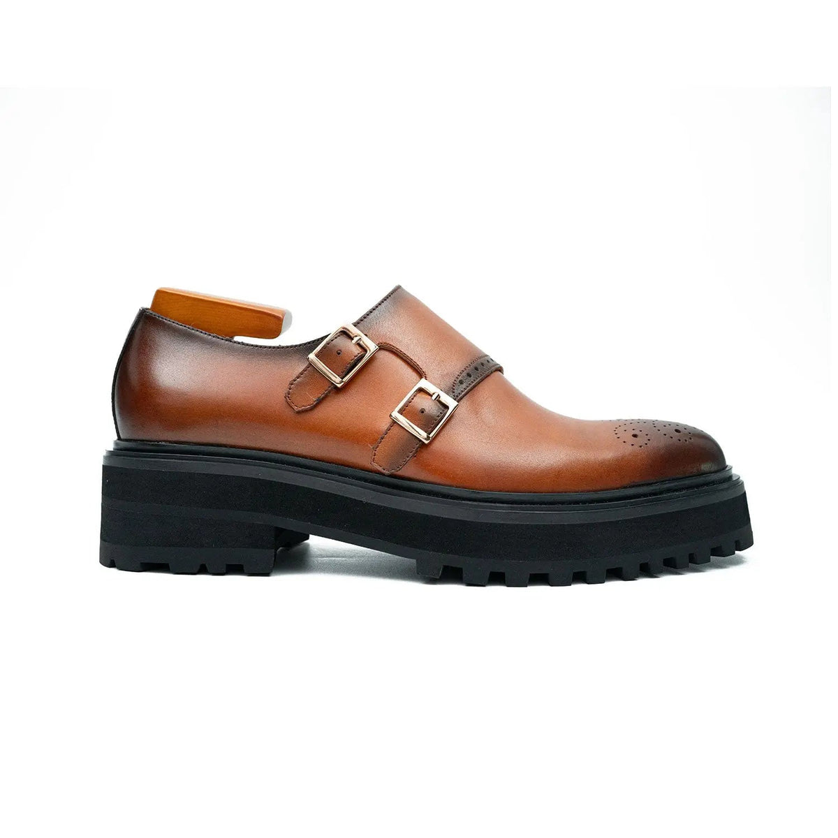 Brown Calf Leather Monk Shoes