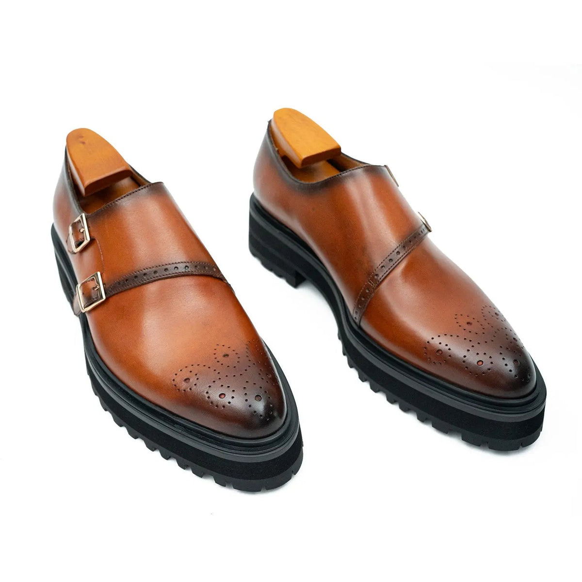 Brown Calf Leather Monk Shoes