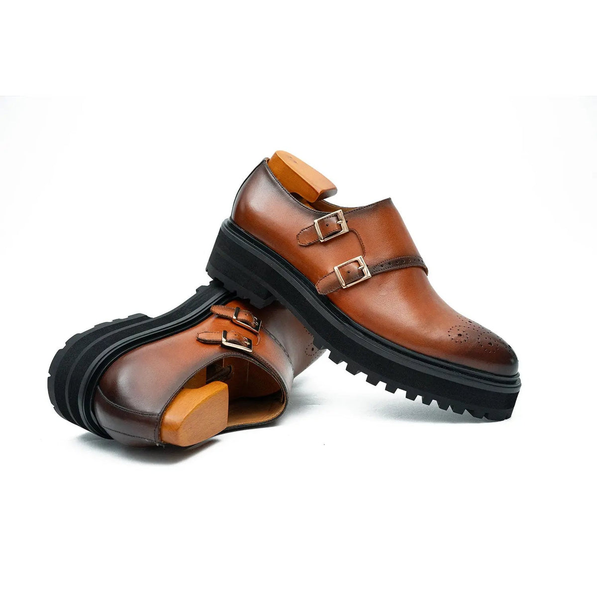 Brown Calf Leather Monk Shoes