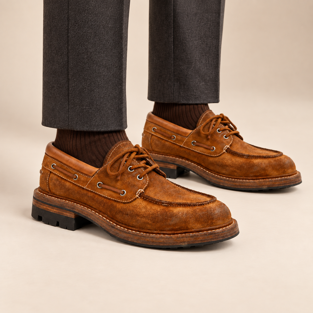 Brown Horse Butt Leather Moc-Toe Lace-Up Shoes