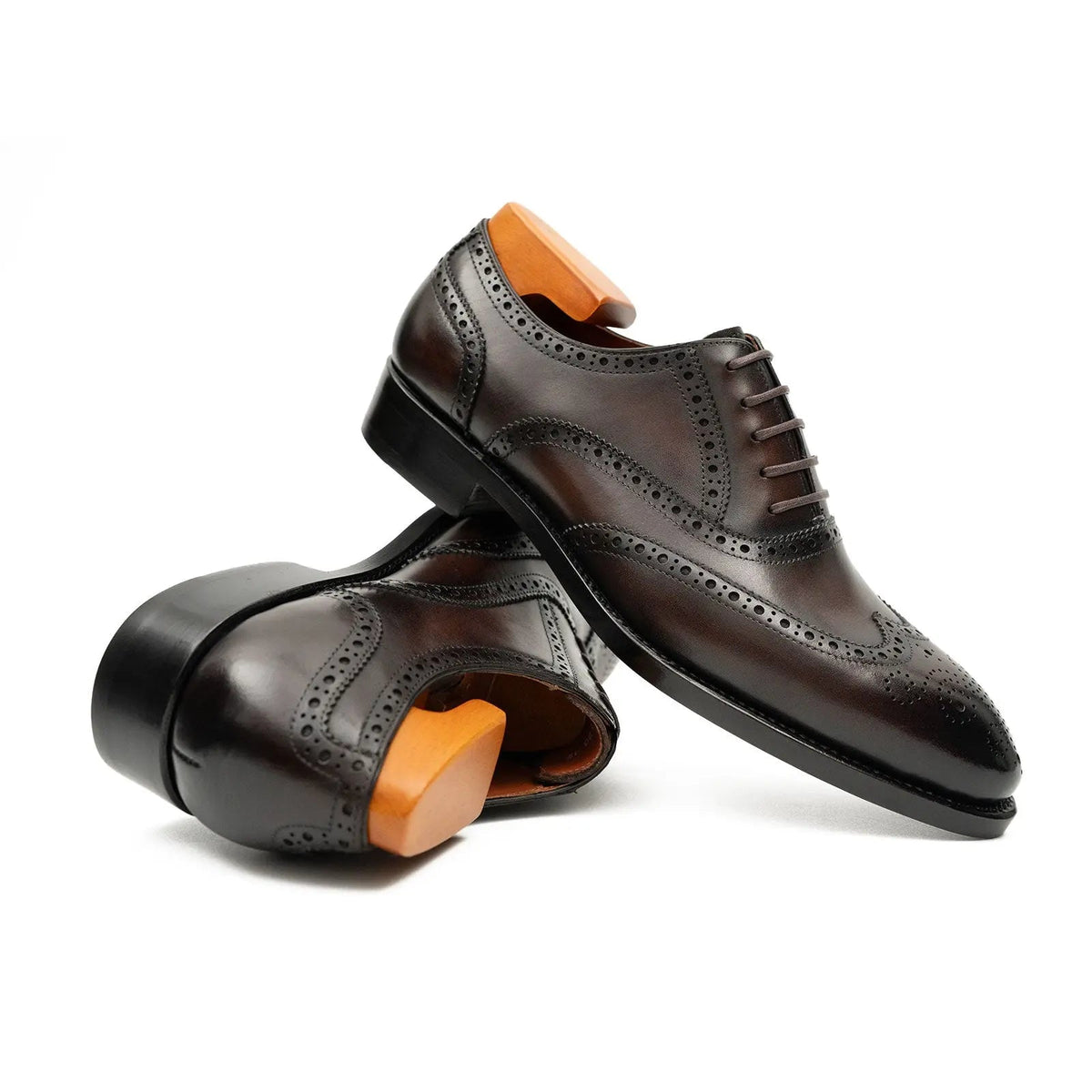 Dark Brown Wingtip Calf Leather Oxford Shoes