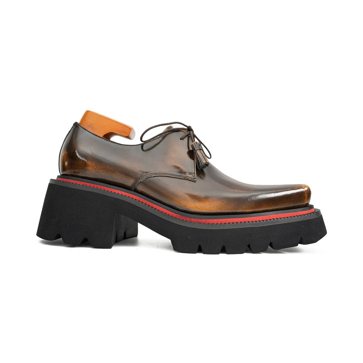 Brown Apron-Toe Calf Leather Derby Shoes