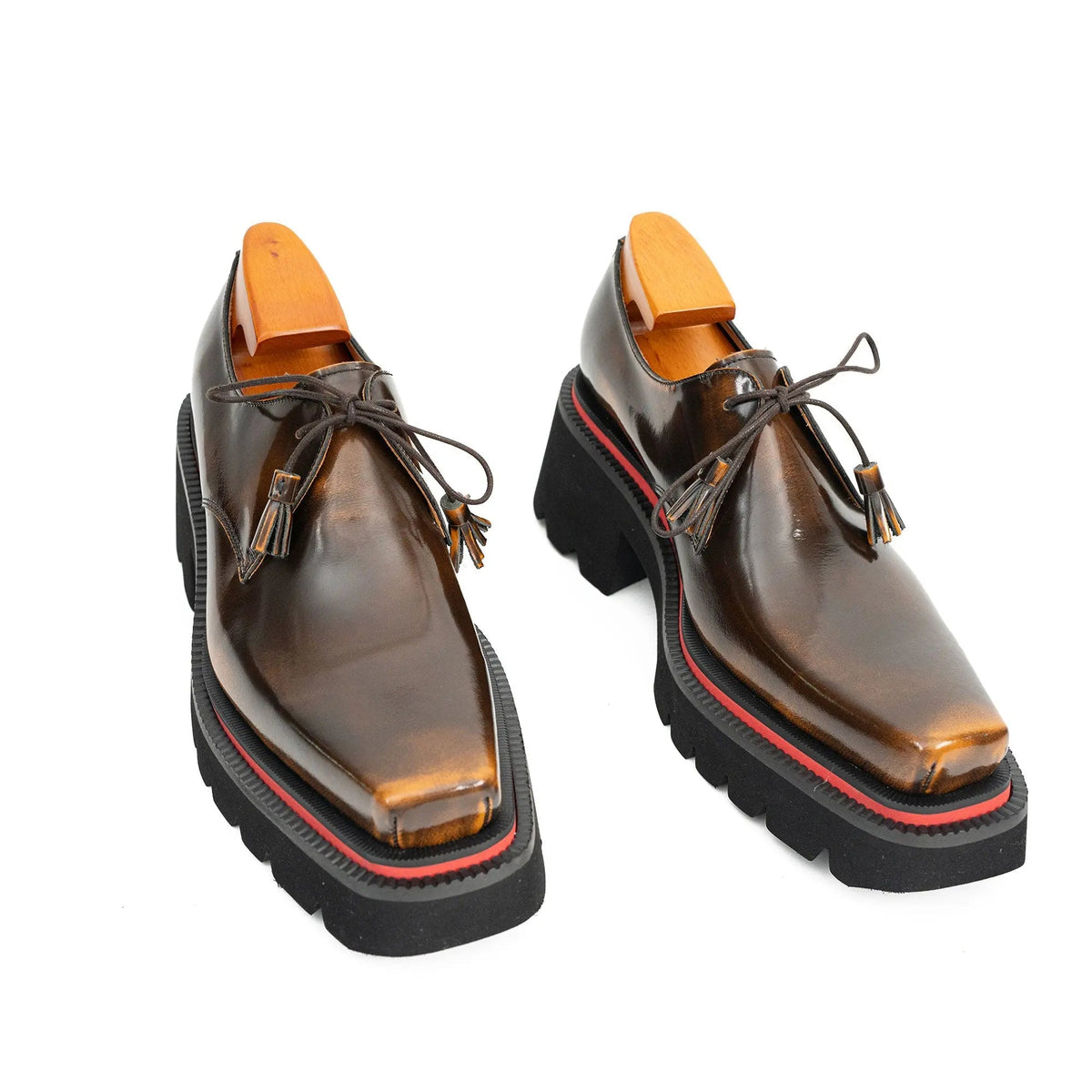 Brown Apron-Toe Calf Leather Derby Shoes