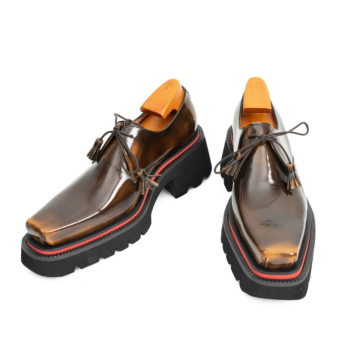 Brown Apron-Toe Calf Leather Derby Shoes