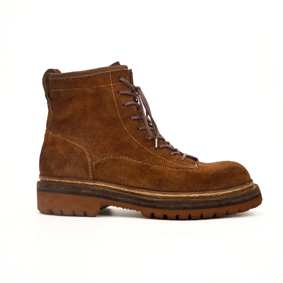 Brown Plain-Toe Horsehide Lace-Up Boots