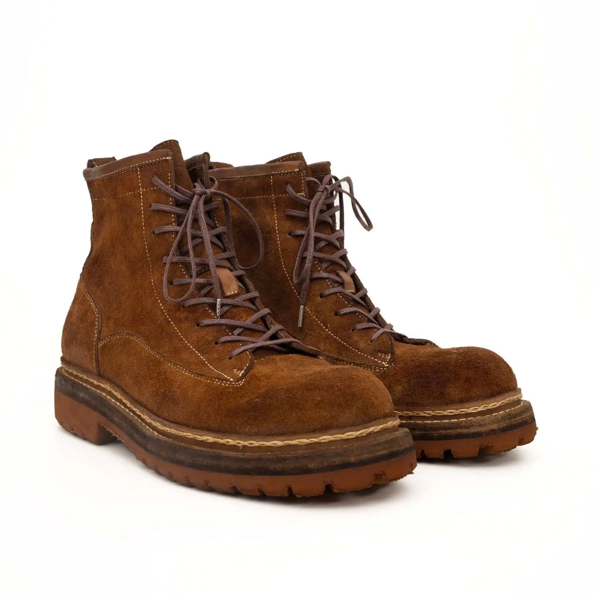 Brown Plain-Toe Horsehide Lace-Up Boots