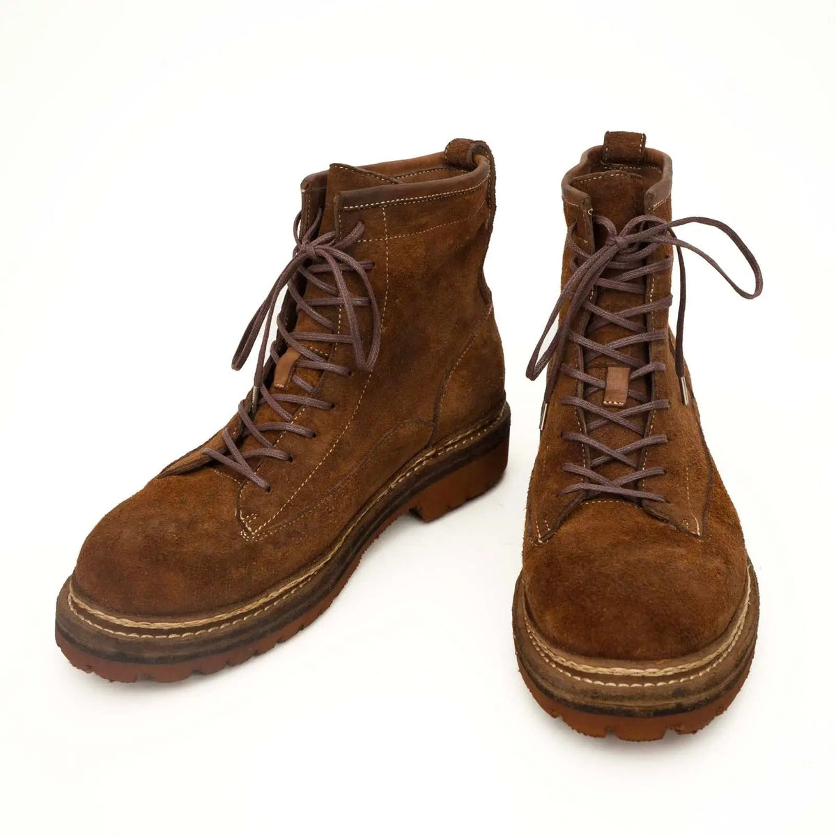 Brown Plain-Toe Horsehide Lace-Up Boots