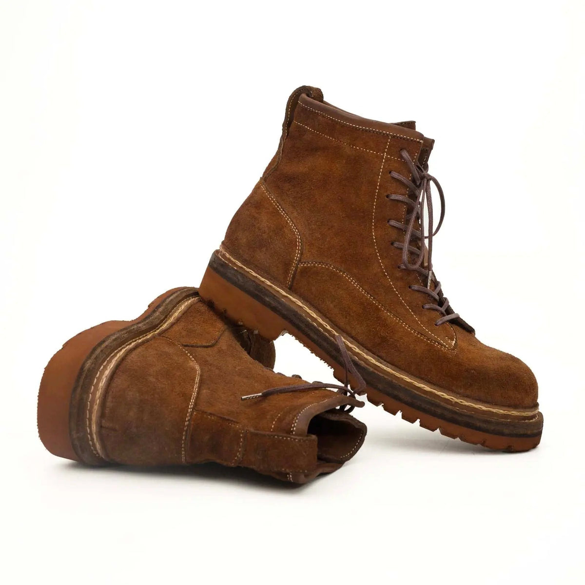 Brown Plain-Toe Horsehide Lace-Up Boots