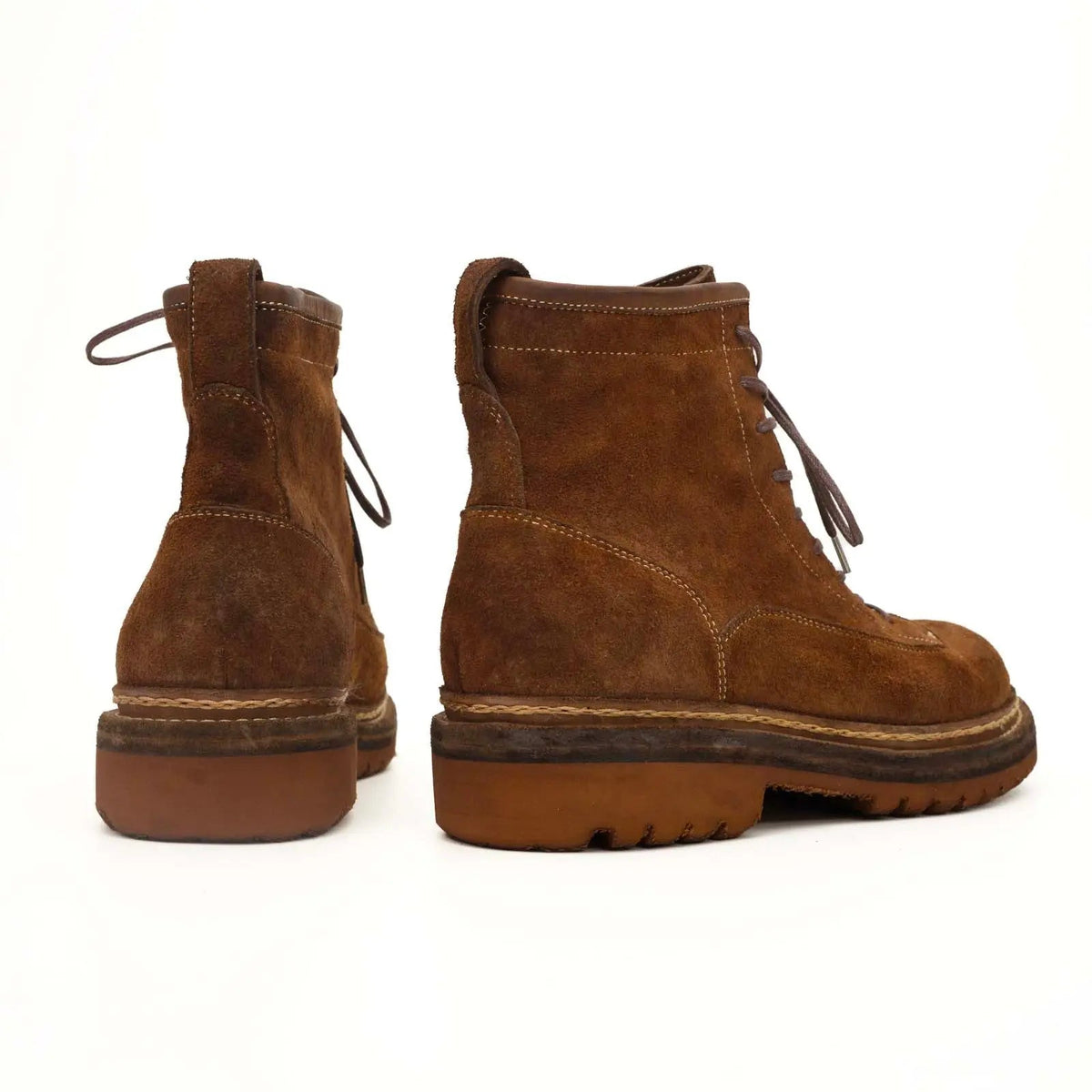 Brown Plain-Toe Horsehide Lace-Up Boots