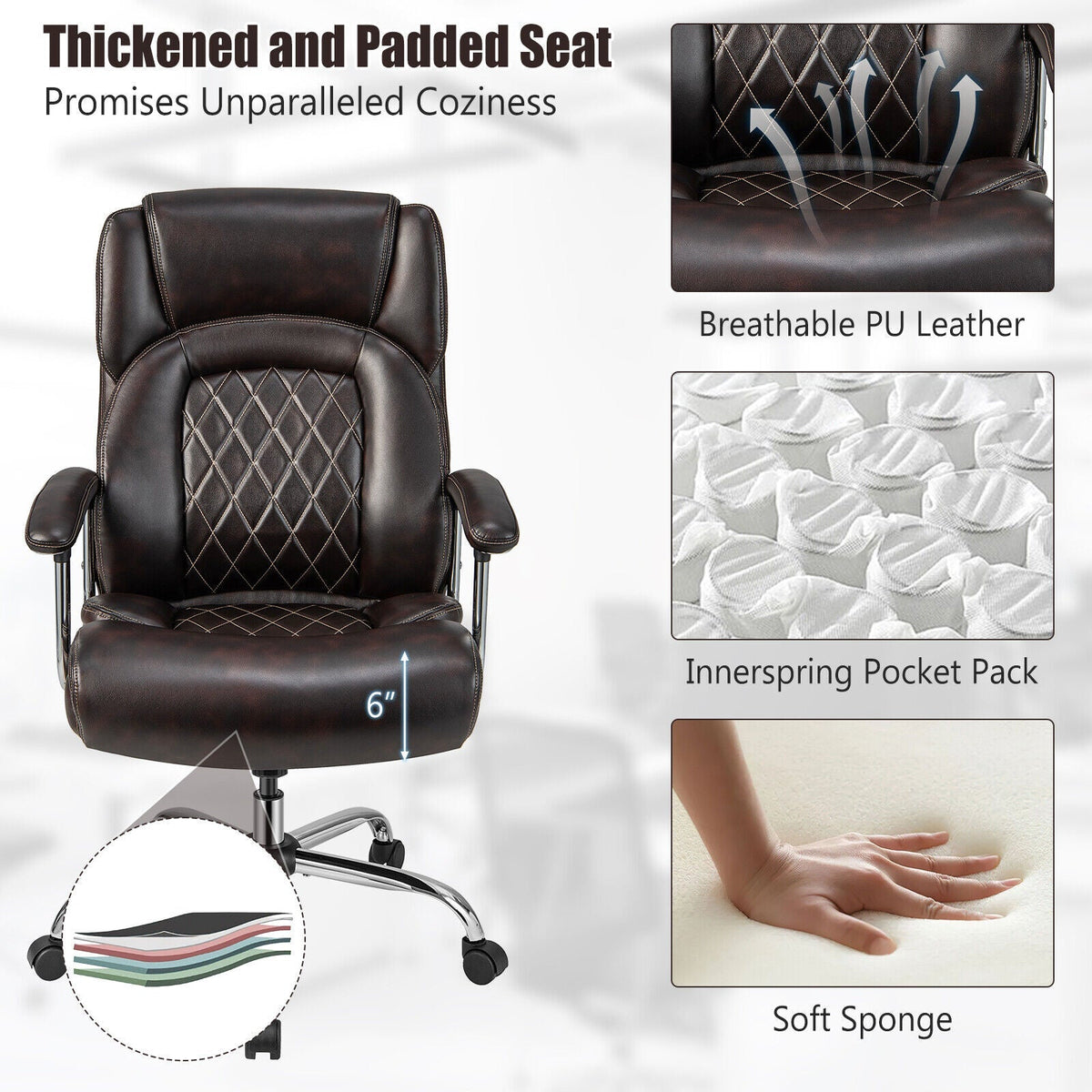 Height Adjustable Big and Tall Office Chair Computer Desk Chair with Metal Base