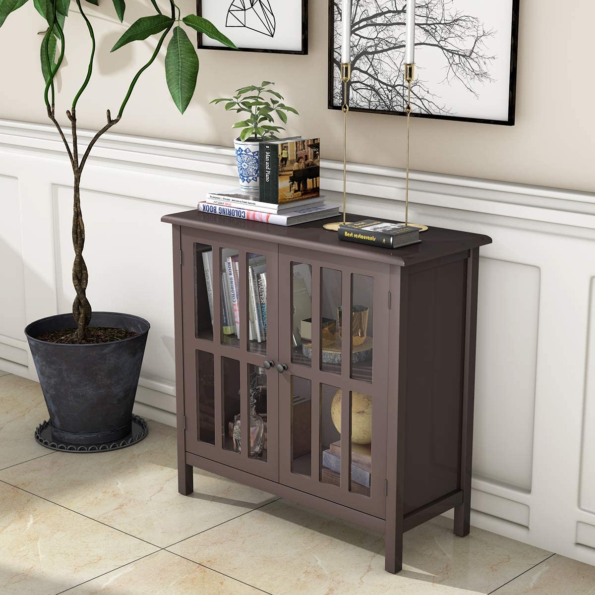 Glass Door Sideboard Console Storage Buffet Cabinet
