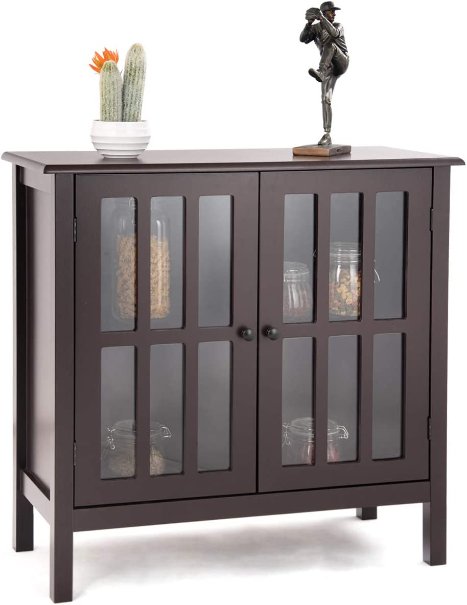 Glass Door Sideboard Console Storage Buffet Cabinet