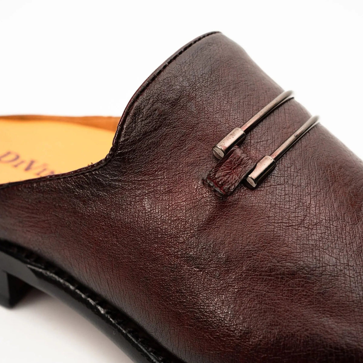 Burgundy Cap-Toe Calf Leather Mule Loafers
