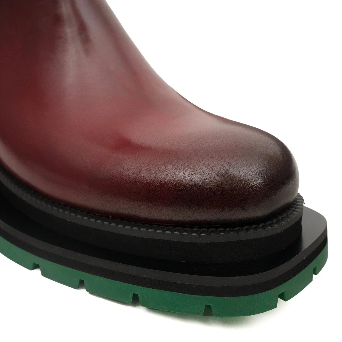 Burgundy Plain-Toe Calf Leather Buckle Ankle Boots