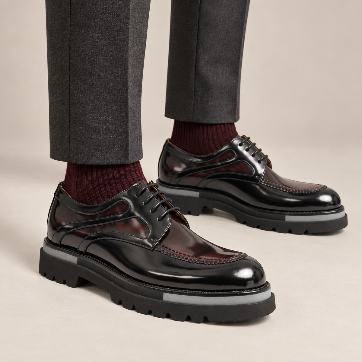 Burgundy Calf Leather Derby Shoes