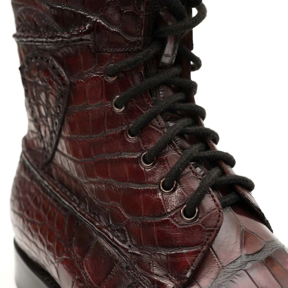 Burgundy Plain-Toe Crocodile Leather Ankle Boots