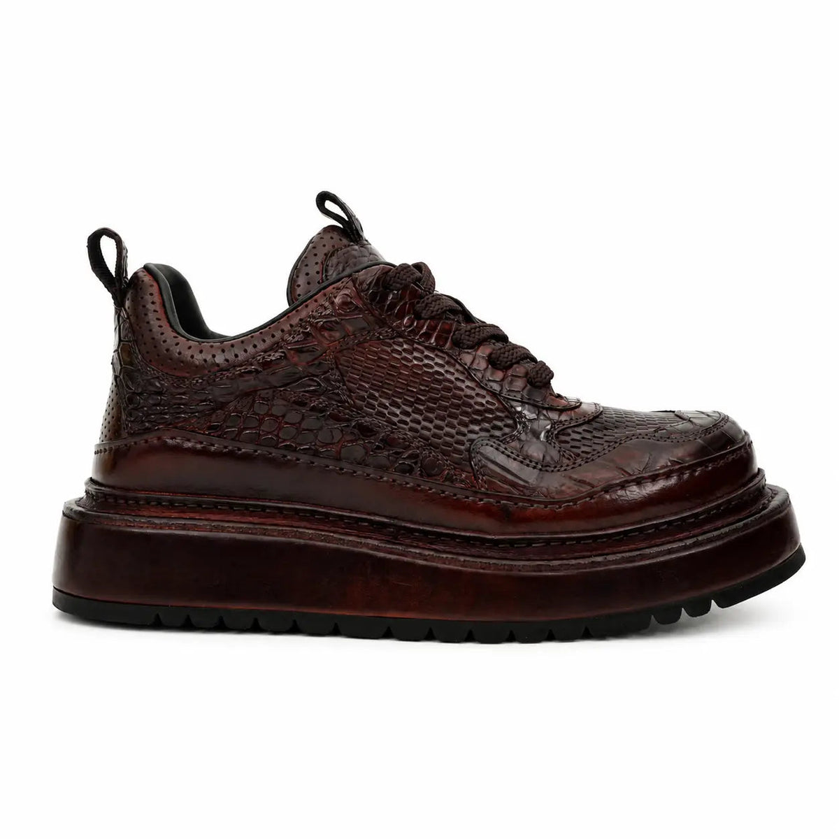 Burgundy Platform Crocodile Leather Sneakers