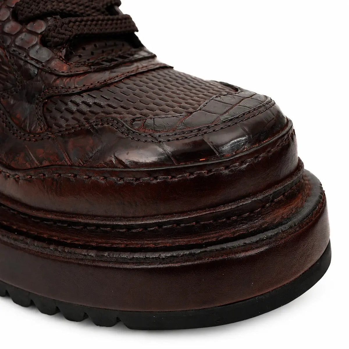 Burgundy Platform Crocodile Leather Sneakers
