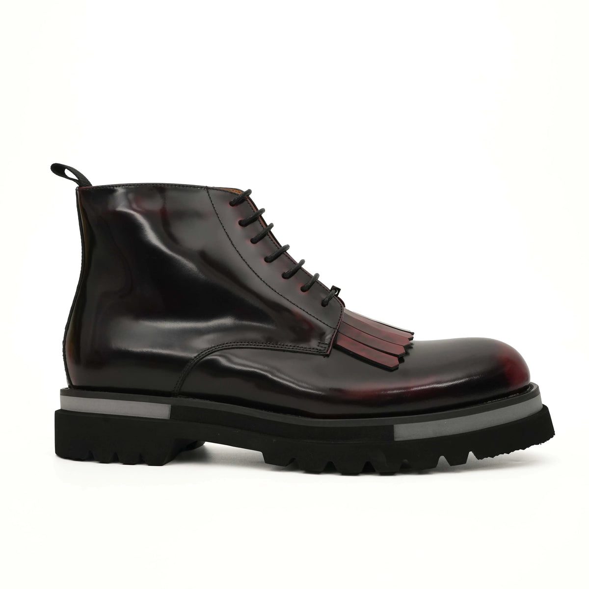 Burgundy Plain-Toe Calf Leather Ankle Boots