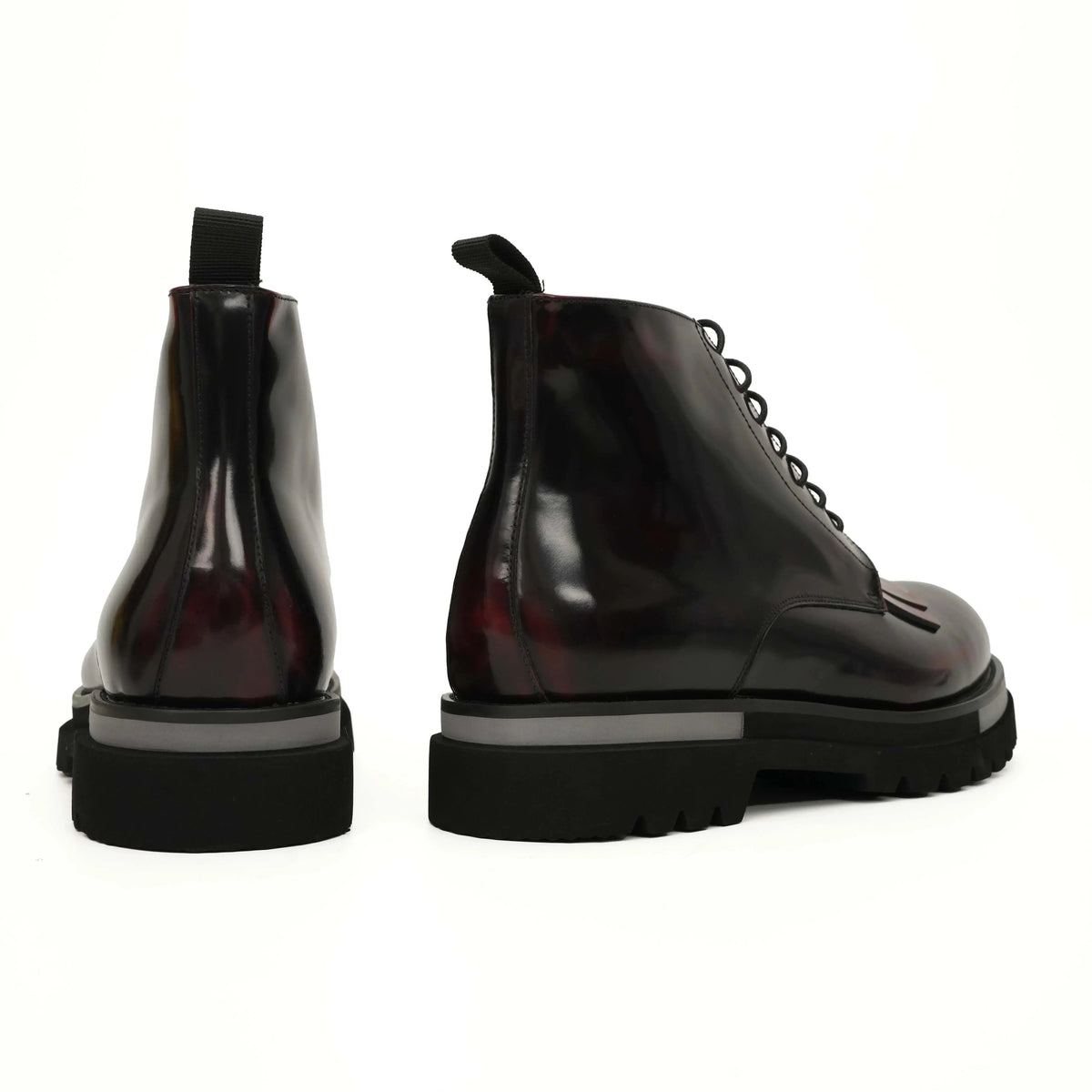 Burgundy Plain-Toe Calf Leather Ankle Boots