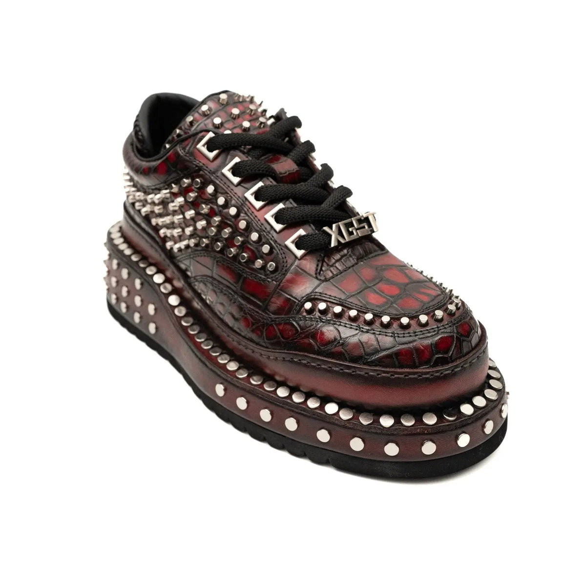 Red Studded Crocodile Leather Sneakers