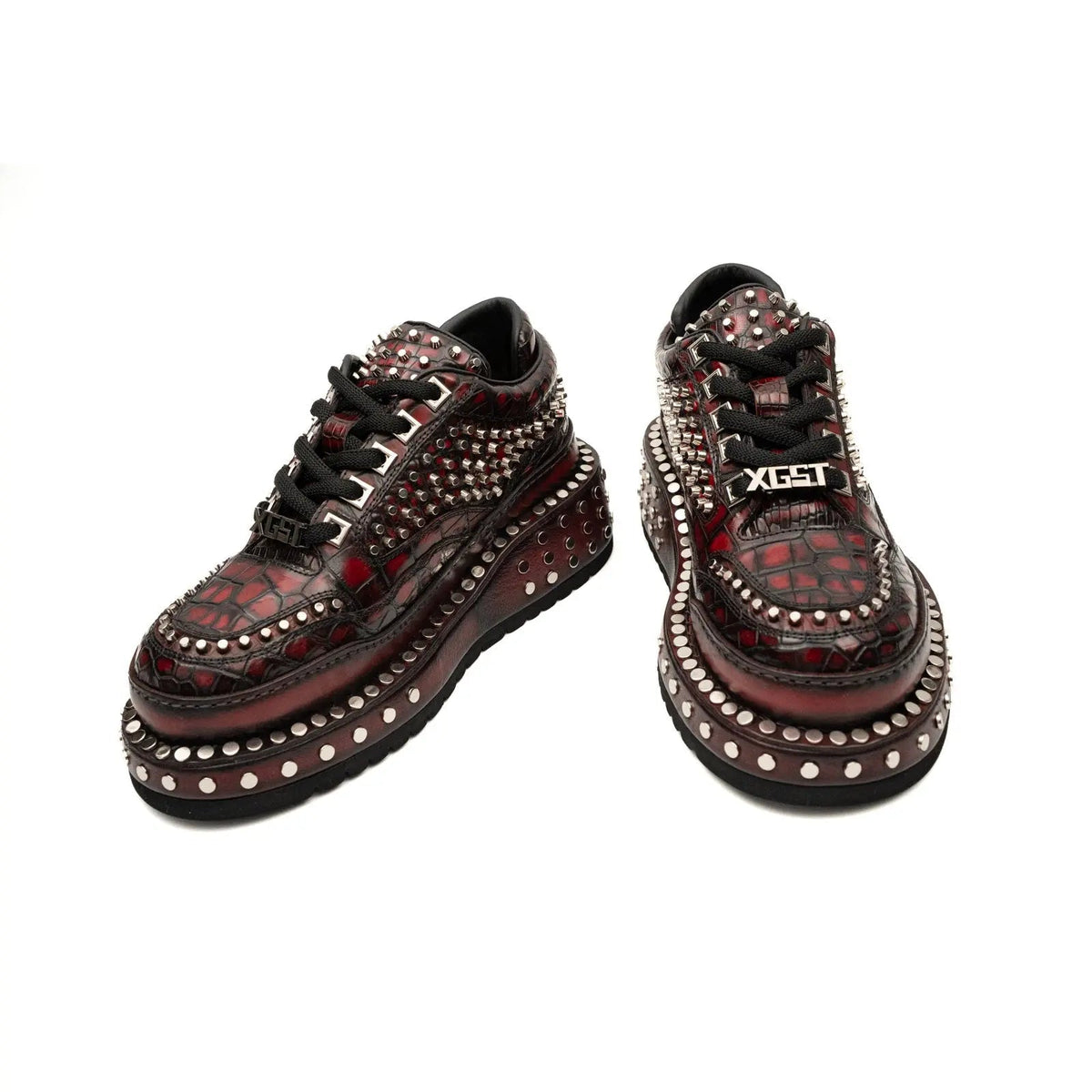 Red Studded Crocodile Leather Sneakers
