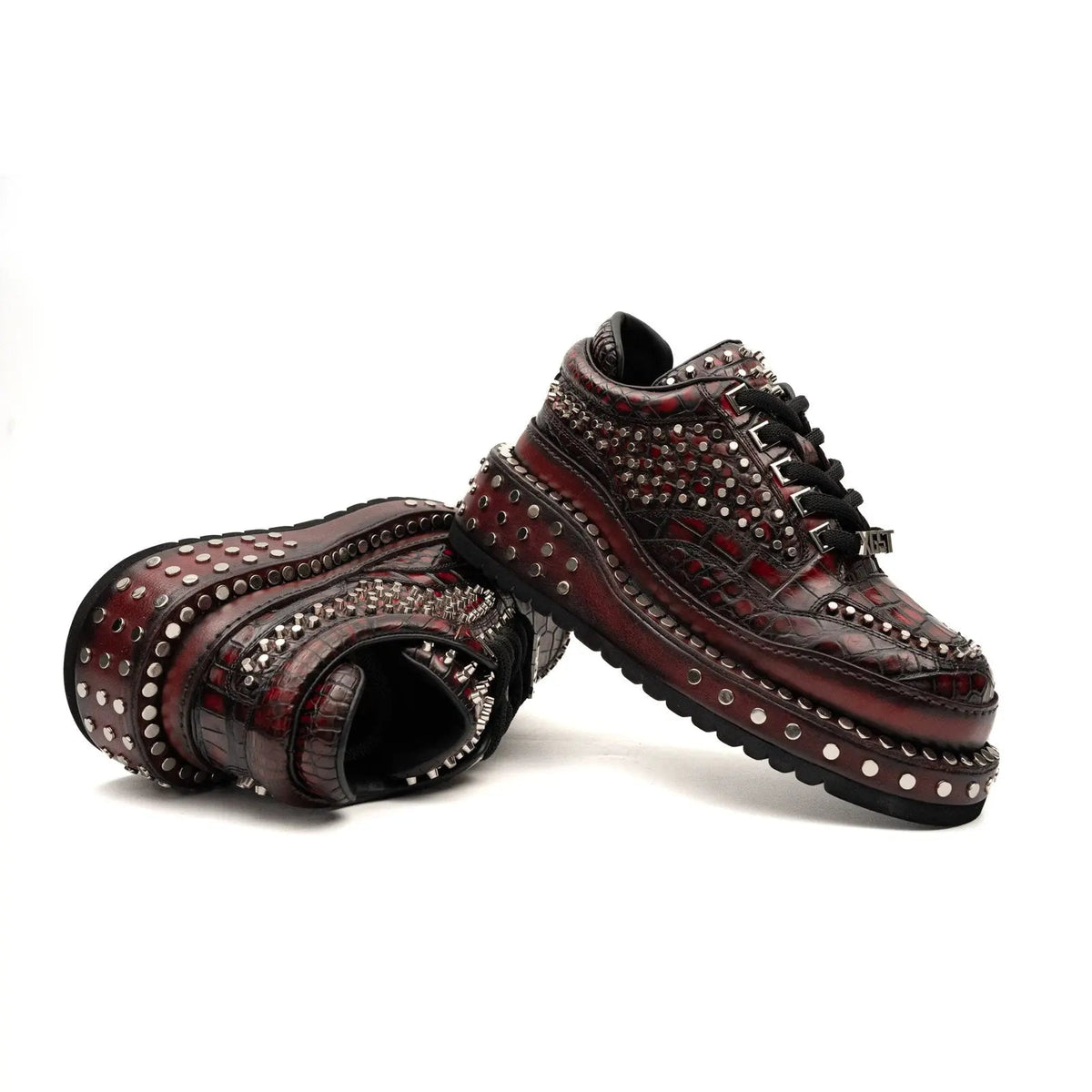 Red Studded Crocodile Leather Sneakers