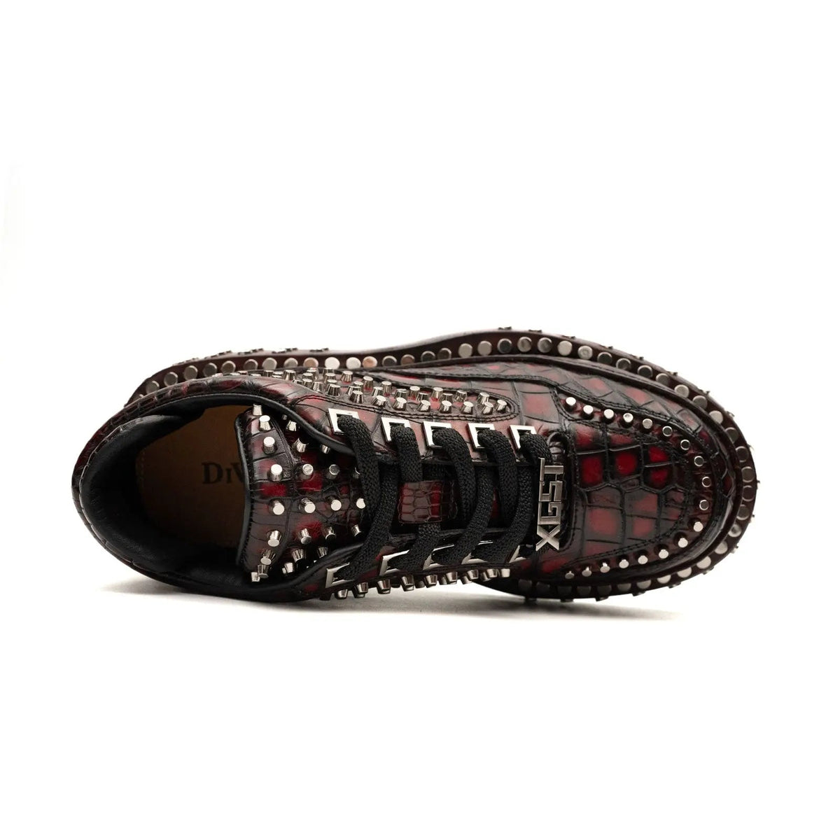 Red Studded Crocodile Leather Sneakers