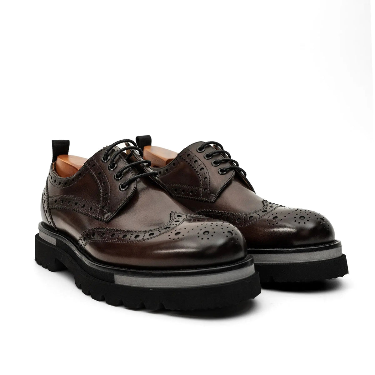 Brown Wingtip Cow Leather Derby Shoes