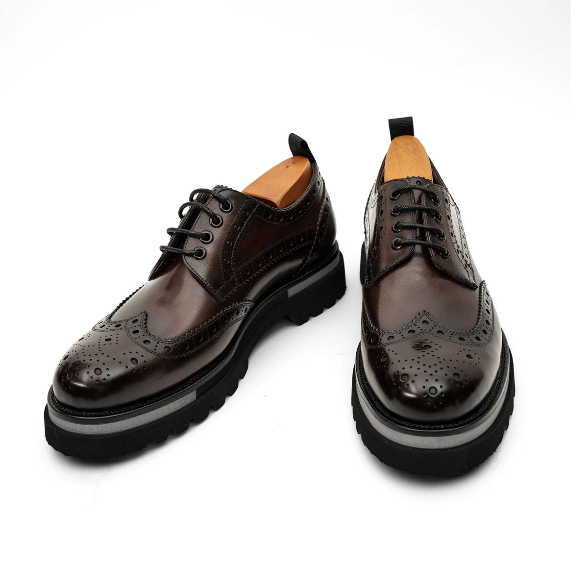 Brown Wingtip Cow Leather Derby Shoes