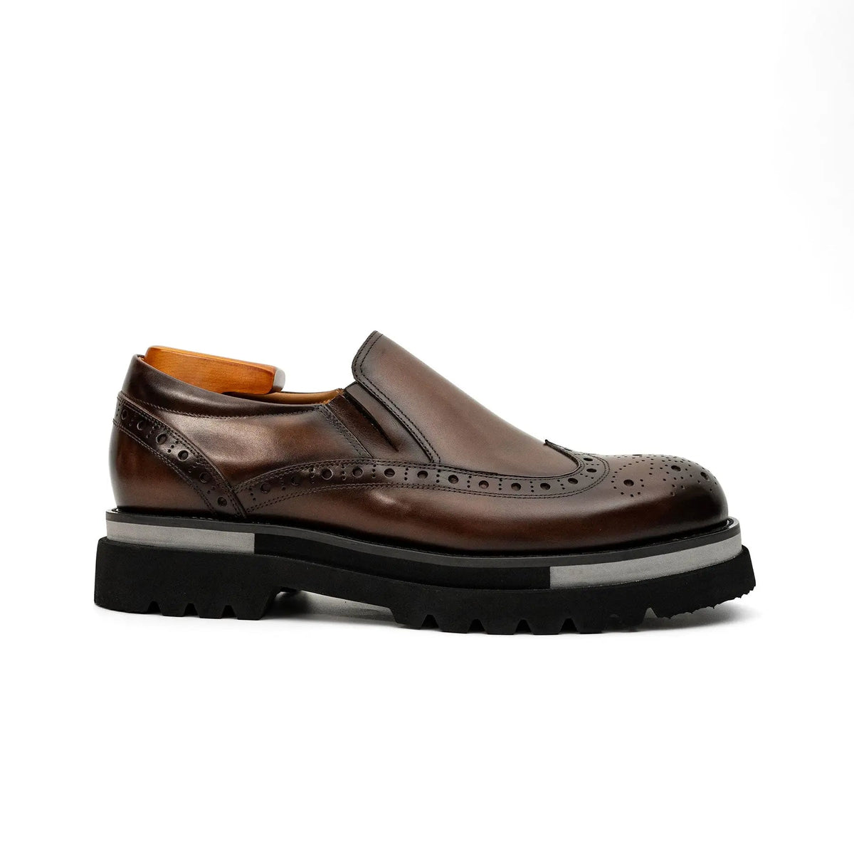 Brown Wingtip Cow Leather Loafers