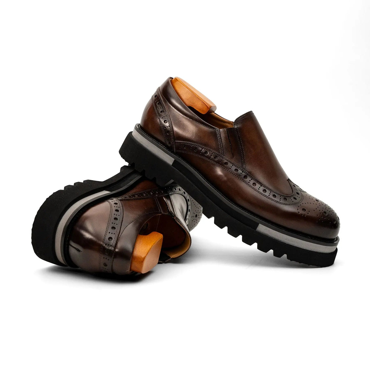Brown Wingtip Cow Leather Loafers