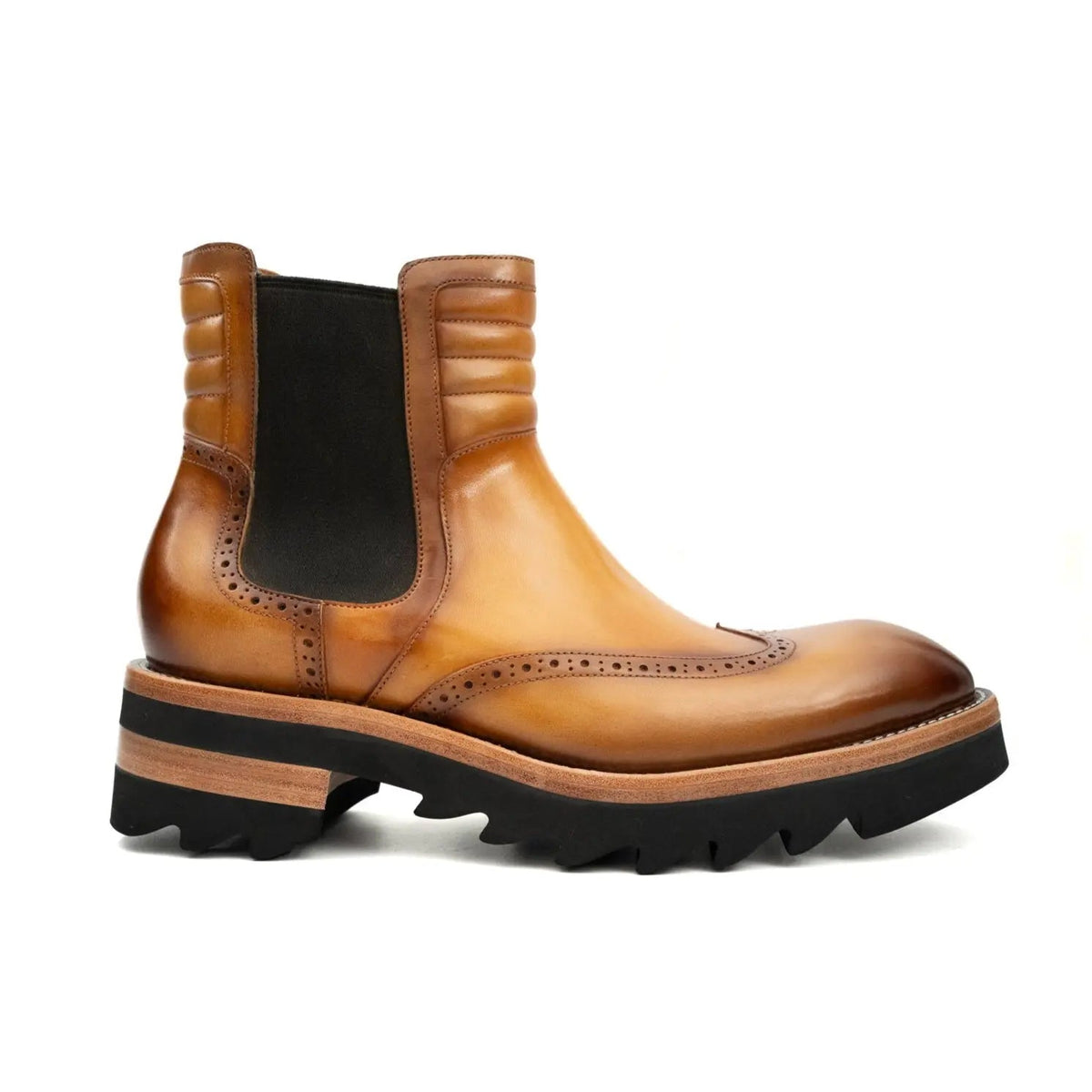 Tan Wingtip Cow Leather Chelsea Boots