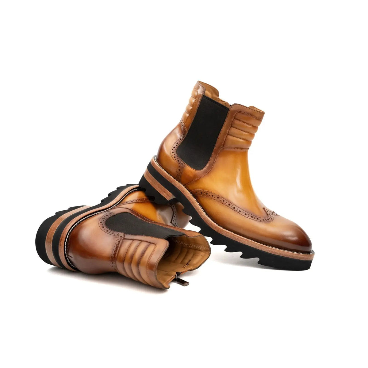 Tan Wingtip Cow Leather Chelsea Boots