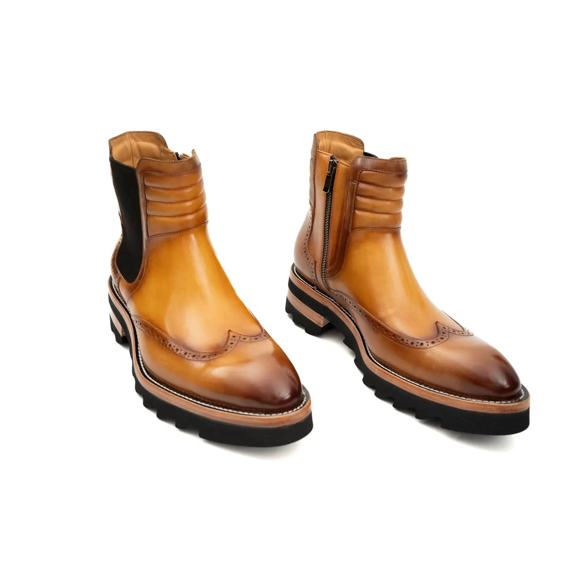 Tan Wingtip Cow Leather Chelsea Boots
