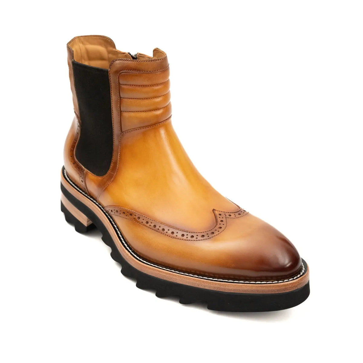 Tan Wingtip Cow Leather Chelsea Boots