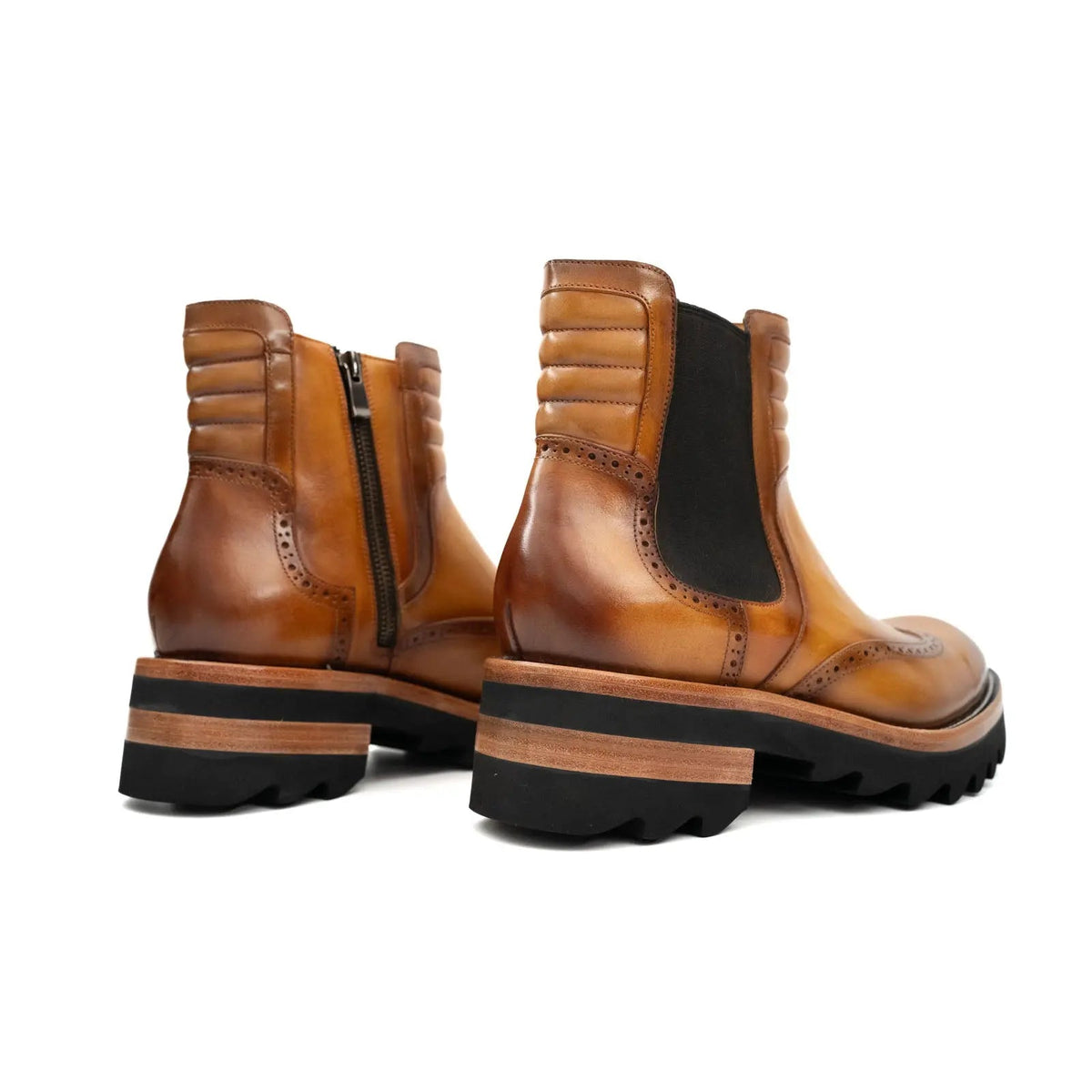 Tan Wingtip Cow Leather Chelsea Boots