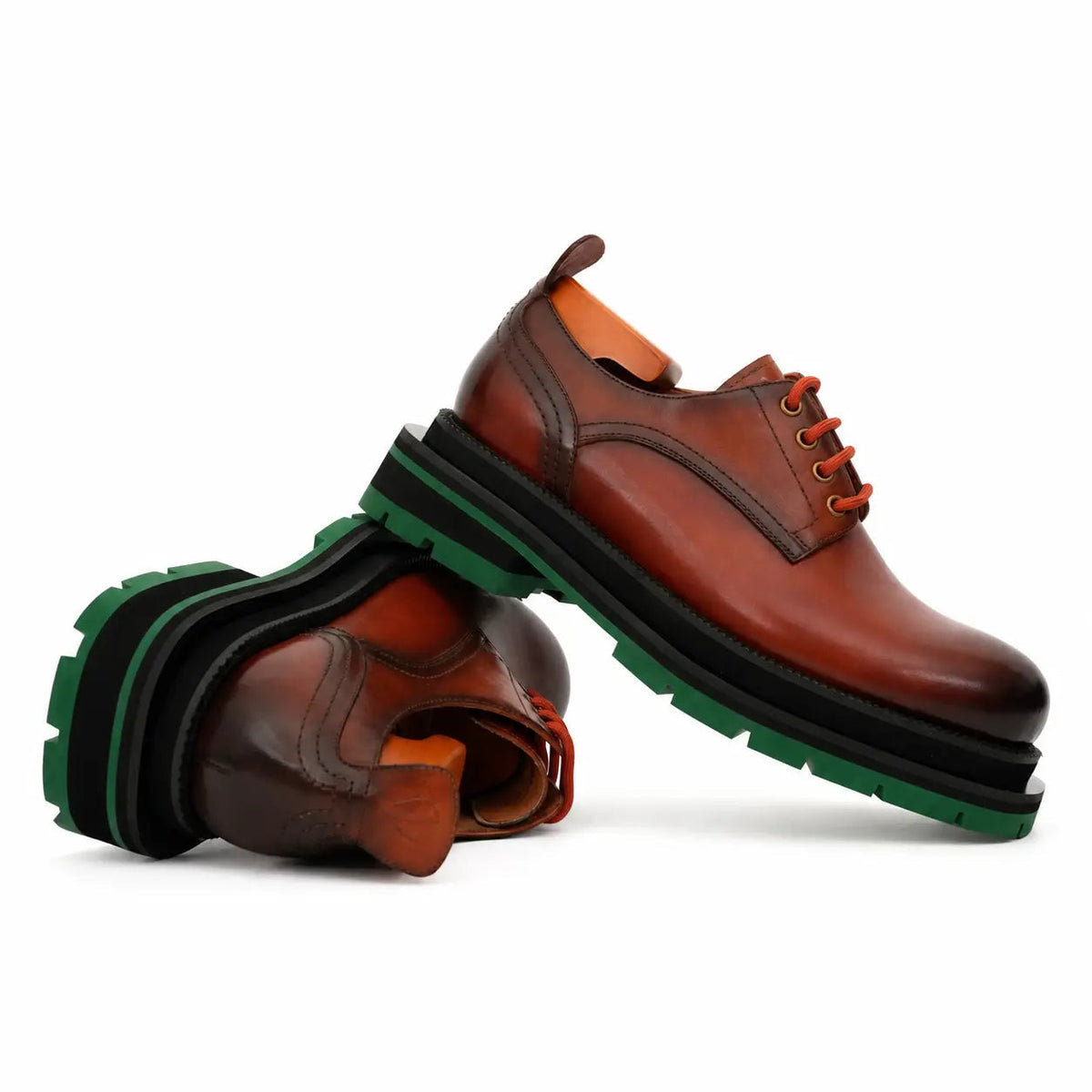 Orange-Brown Plain-Toe Cow Leather Derby Shoes