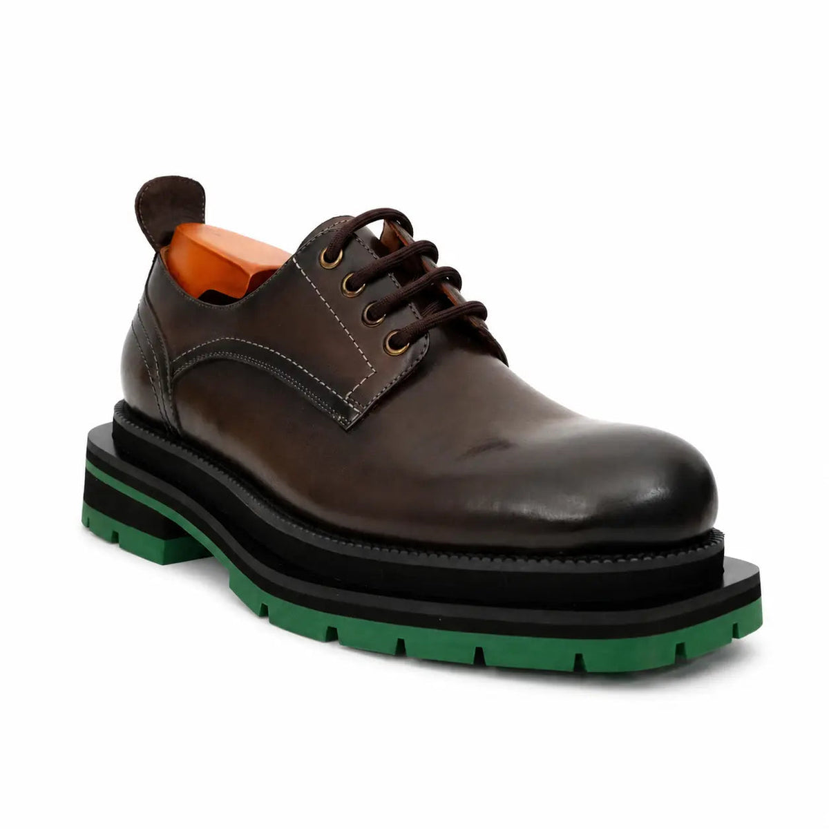 Dark Brown Plain-Toe Cow Leather Derby Shoes