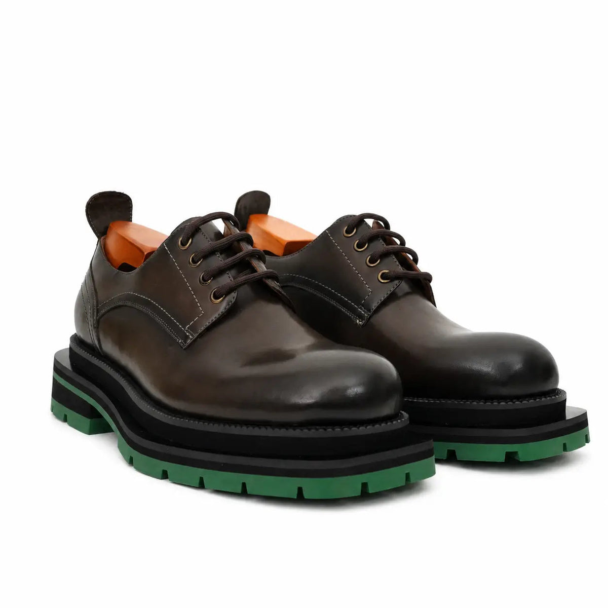 Dark Brown Plain-Toe Cow Leather Derby Shoes