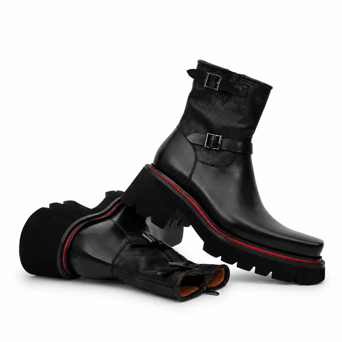 Black Square-Toe Cow Leather Chelsea Boots