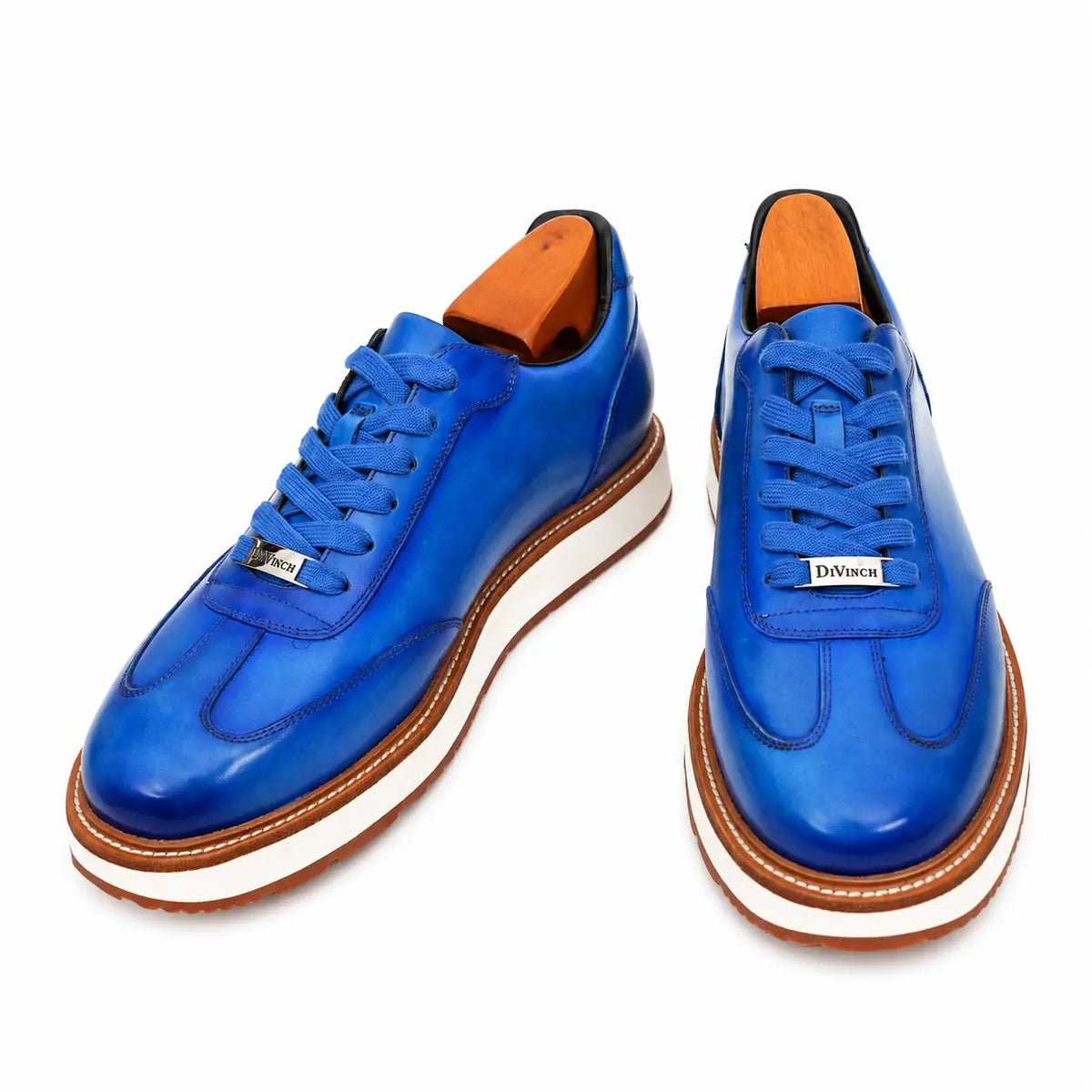 Cobalt Blue Leather Platform Lace-Up Shoes