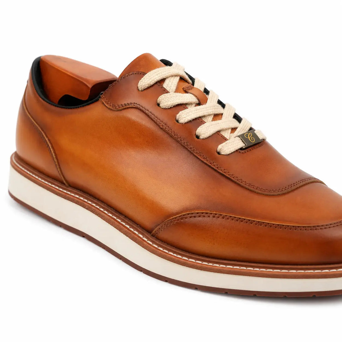 Orange-Brown Apron-Toe Cow Leather Casual Shoes