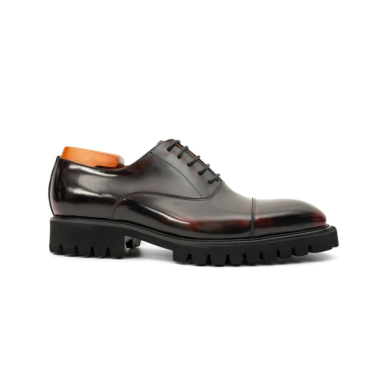 Burgundy Cap-Toe Calf Leather Oxford Shoes