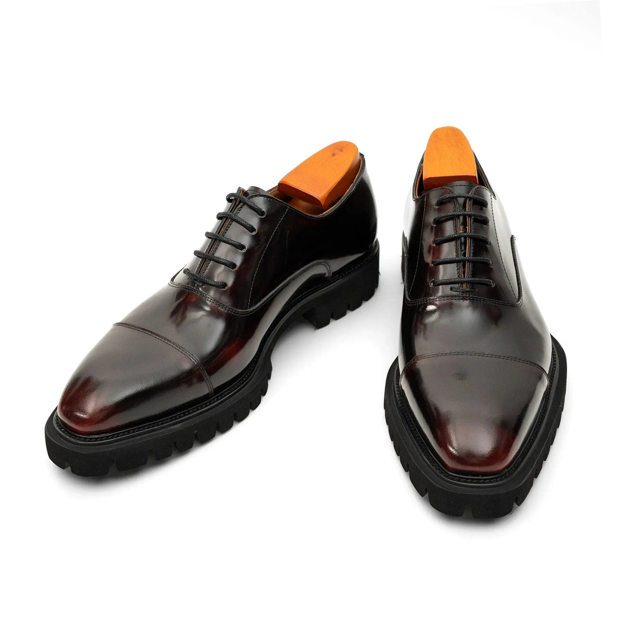 Burgundy Cap-Toe Calf Leather Oxford Shoes